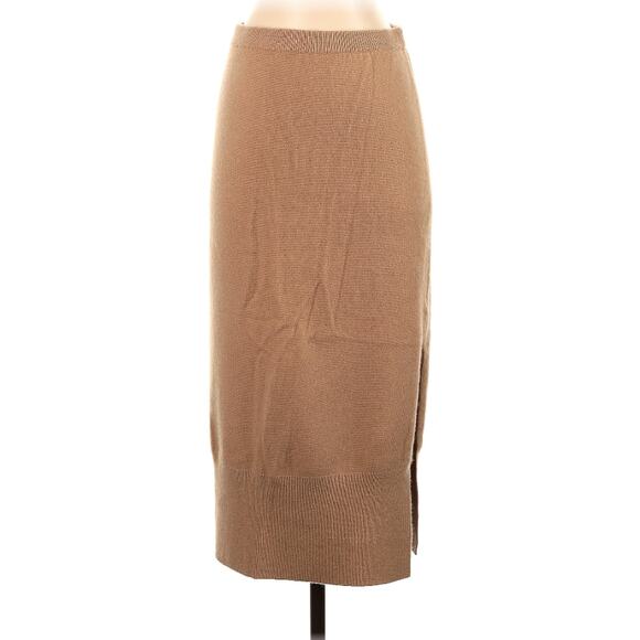 Crush Cashmere Camel Tan Cashmere Side Slit Midi Sweater Skirt 1 S - Picture 3 of 8
